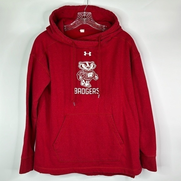 Under Armour Wisconsin Badger Red Hooded Sweatshirt Medium - Picture 1 of 7